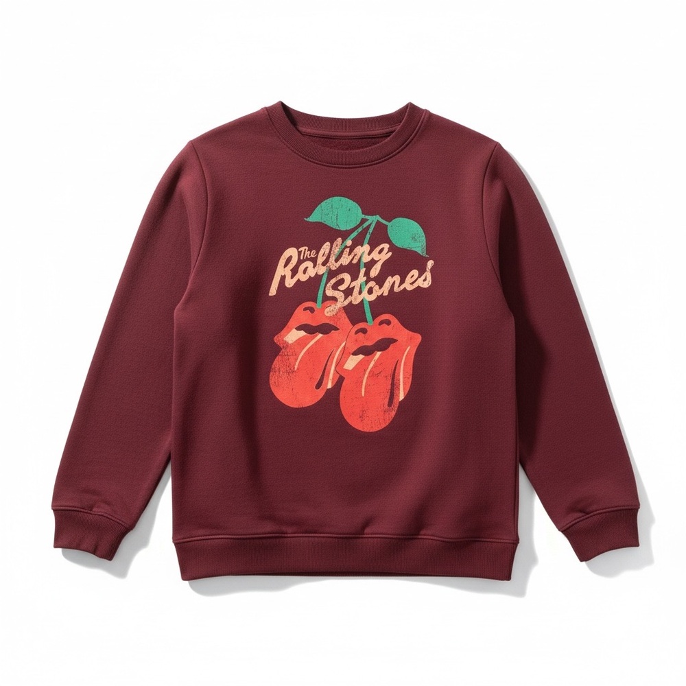 Rolling Stones Burgundy Kids Sweatshirt with Iconic Graphic size large